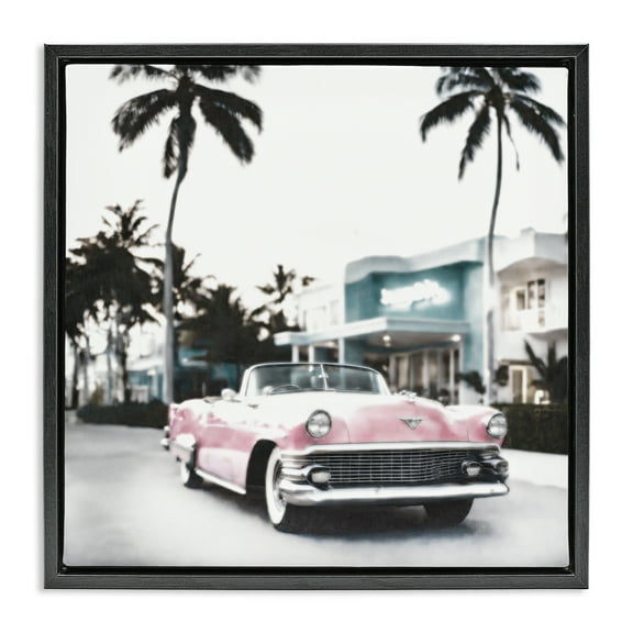 Stupell Industries Tropical Cruise Antique Car Transportation Painting Black Floater Framed Canvas Art Print Wall Art, 18 x 18
