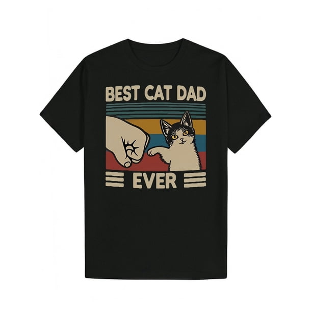 Men'S "Best Cat Dad Ever" Graphic T-Shirt - Funny Summer Short Sleeve Tee with Cat and Paw Print Design, Black Casual Gift for Cat Lovers, Everyday Tshirt | Playful Design | Retro Style Shir