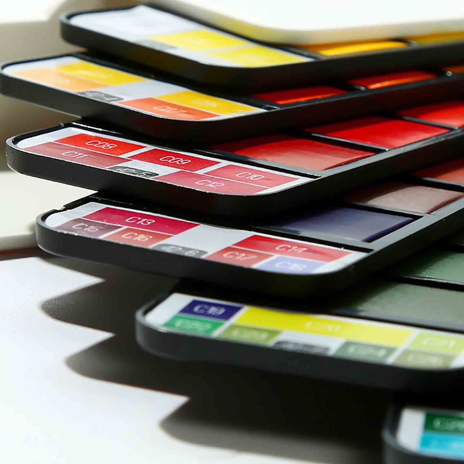 weibbin Art Studio Favorite: Folding Fan Shaped Solid Watercolor Pigment Set with Brush for Portable Painting, 18 Colors, One Size