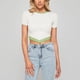 thumbnail image 3 of Top de manga corta con cuello redondo para mujer, camisa corta de punto acanalado, informal, elegante, a la moda, para citas, 3 of 8