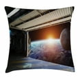 thumbnail image 1 of Outer Space Decor Throw Pillow Cushion Cover, Earth Scene from a Space Plane Runway Gate Globe Galaxy Up to Stars Picture, Decorative Square Accent Pillow Case, 24 X 24 Inches, Multi, by Ambesonne, 1 of 2