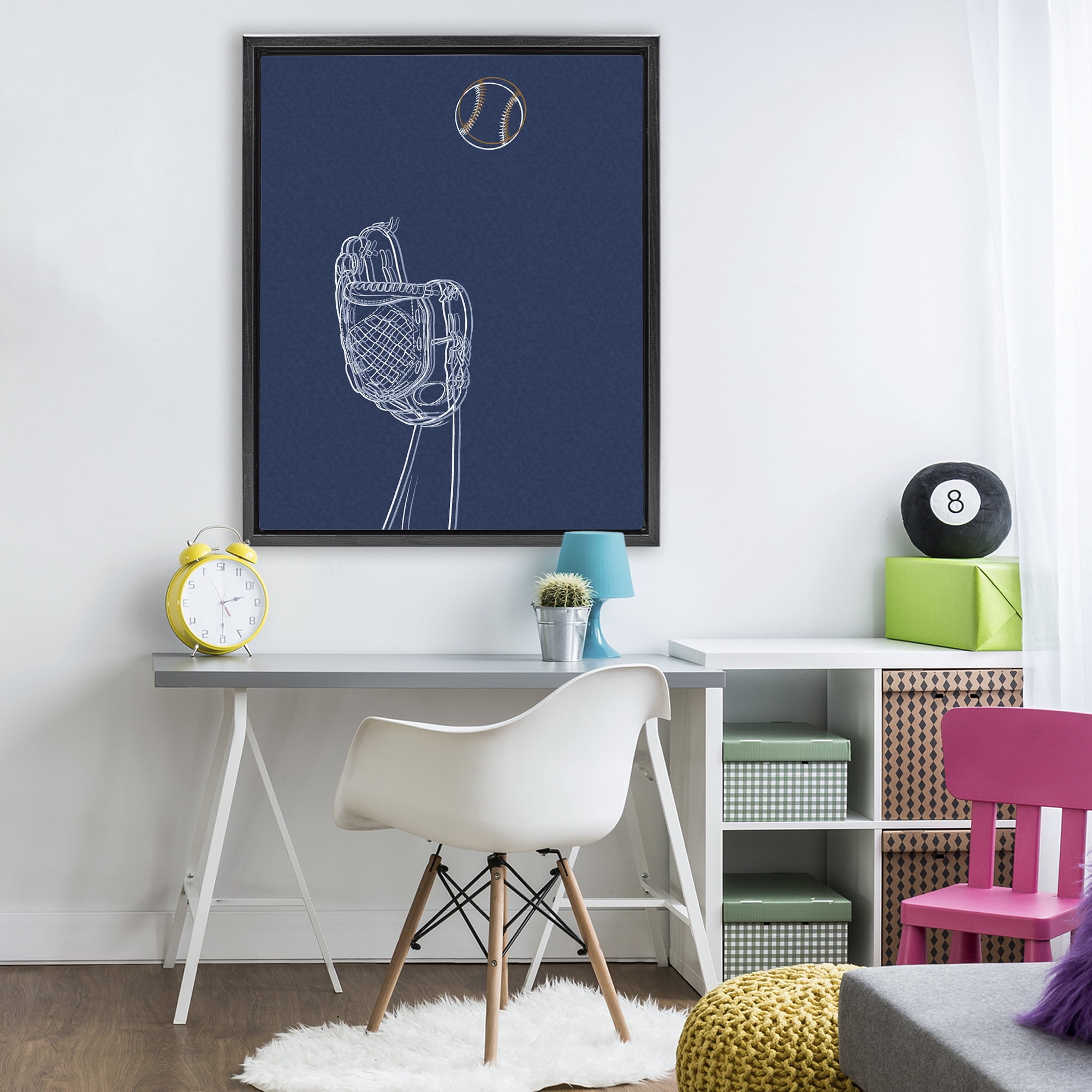 Stupell Industries Baseball Lines Contour Black Framed Floater Canvas Wall Art, design by Marcus Prime