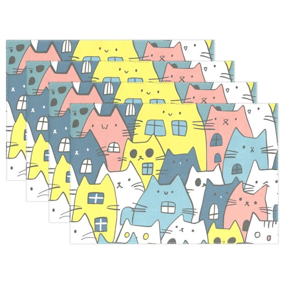 Cute Cats 12×18 inch Placemats Heat Resistant Washable Foldable Rectangular Placemats Set Decoration Indoor Outdoor for Kitchen Dining Table 1PC