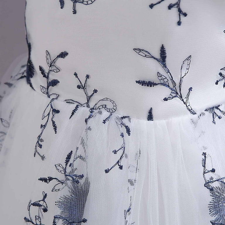 White gauze top flowers embroidered dress