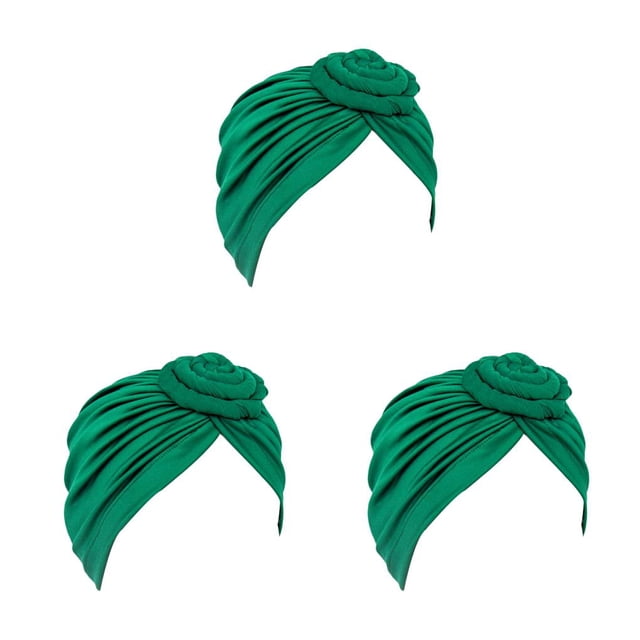 Qarigey Turbante Nudo Musulmán Hijab Donut Llanura Pañuelo Sombreros Pérdida Bonnet Decoración para Mujeres Accesorios Verde Type1 NO1