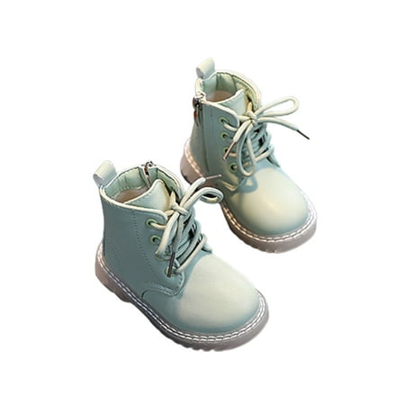 

LSFYSZD Girls Boys Martin Boots Fashion Side Zipper Lace-Up PU Leather Waterproof Ankle Boots