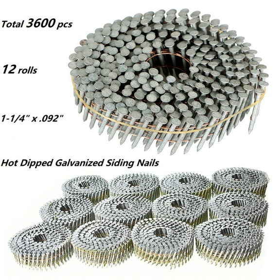 1-1/4" x .092" Round Head Ring Shank Galvanized Siding Nails (12 Rolls)