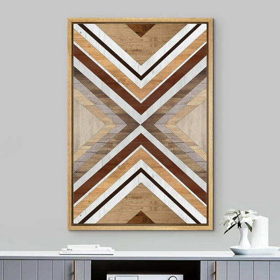 PixonSign Framed Wall Art Western Decor Grunge Geometric Triangle Pattern Abstract Wood Panels Woodblock Modern Art Farmhouse Multicolor Nordic Canvas Prints for Home Decor -