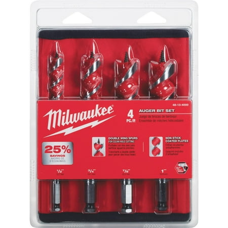 0.5' Spur Auger - Milwaukee 4-Piece Spur Auger Bit Set