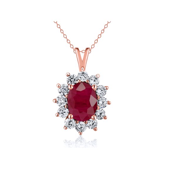 2.20 Ct Oval Red Ruby 18K Rose Gold Plated Silver Pendant
