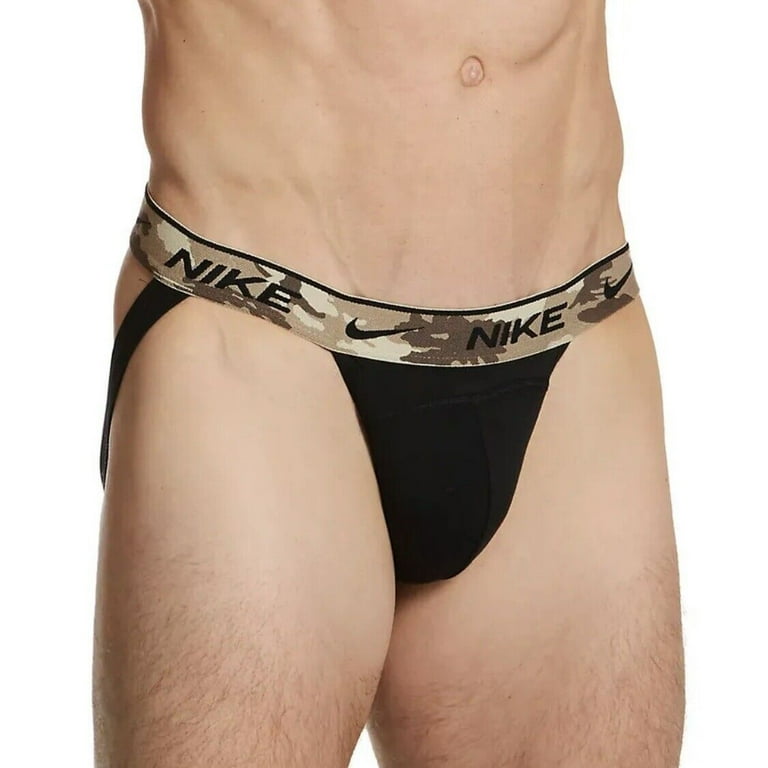 Men s Nike KE1188 Essential Cotton Stretch Jockstrap 3 Pack Black Camo Khaki XL