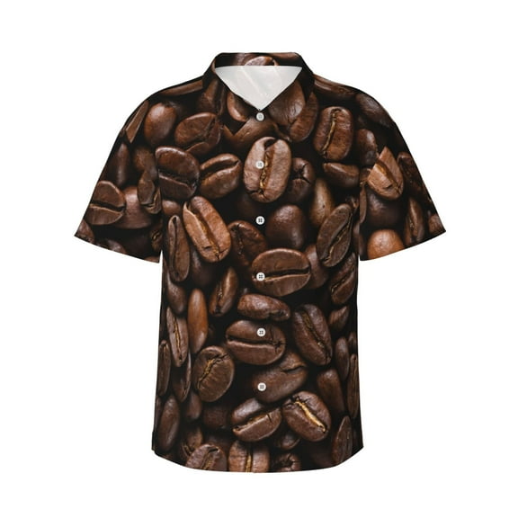 Coffee Beans Men's 3d Print Casual Button Down Shirts, Novelty Hawaiian Short Sleeves M