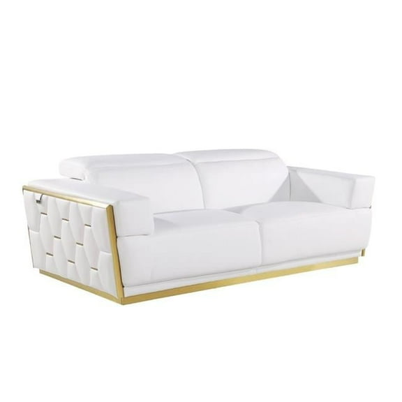 40 x 89 x 43 in. White & Silver Leather Sofa