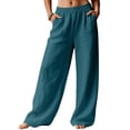 thumbnail image 2 of Women Wide Leg Palazzo Summer Pants Beach Vacation Clothes Elastic Waist Travel Trousers with Pockets Blue M, 2 of 9