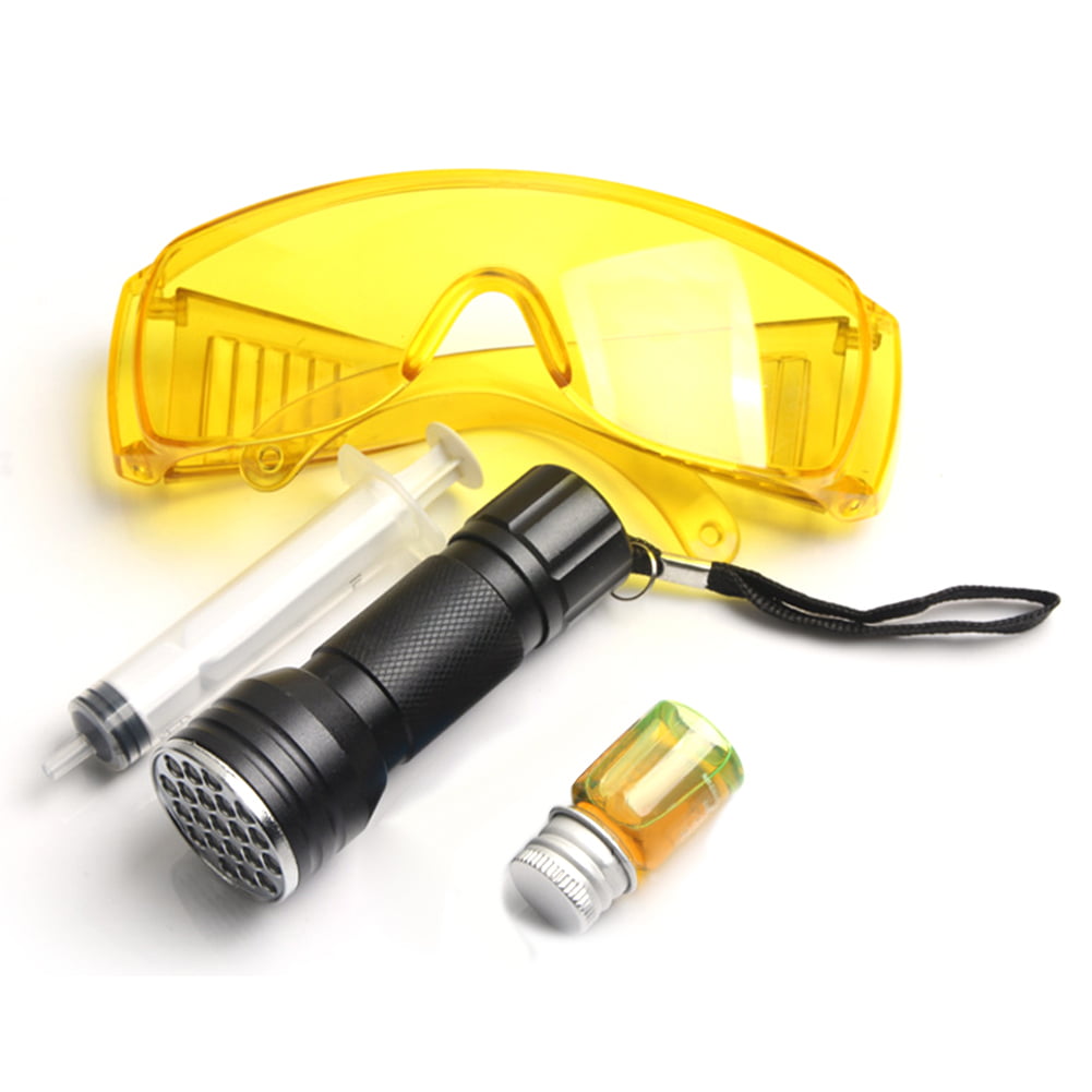 A/C System Leak Test Detector Kit Flashlight Protective Glasses UV Dye Tool Set 
