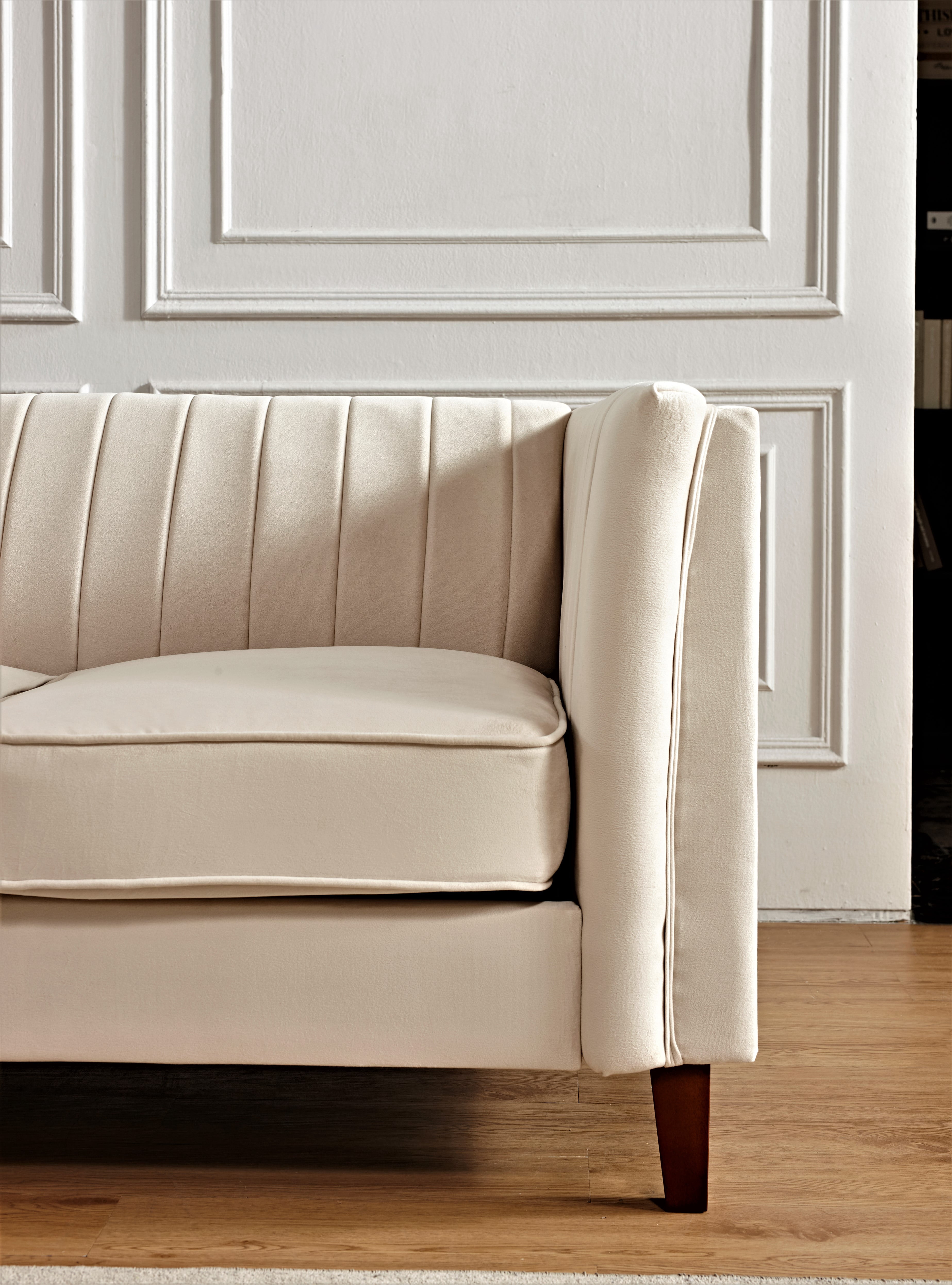 Uspridefurniture Plainfield Line Tufted Square Design Velvet Sofa -Beige