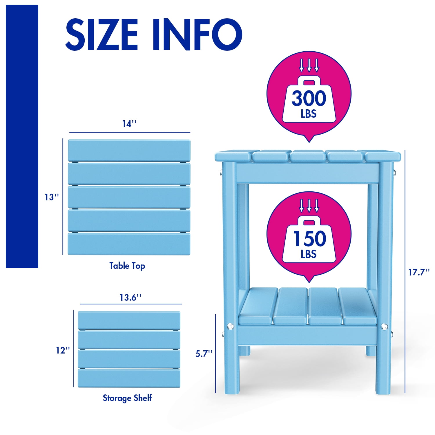 FODINGHILL 2-Tier Outdoor Side Table set of 2, HDPE All Weather Adirondack Patio Table with Storage Shelf, Outside End Table for Porch Backyard Indoor, Arctic