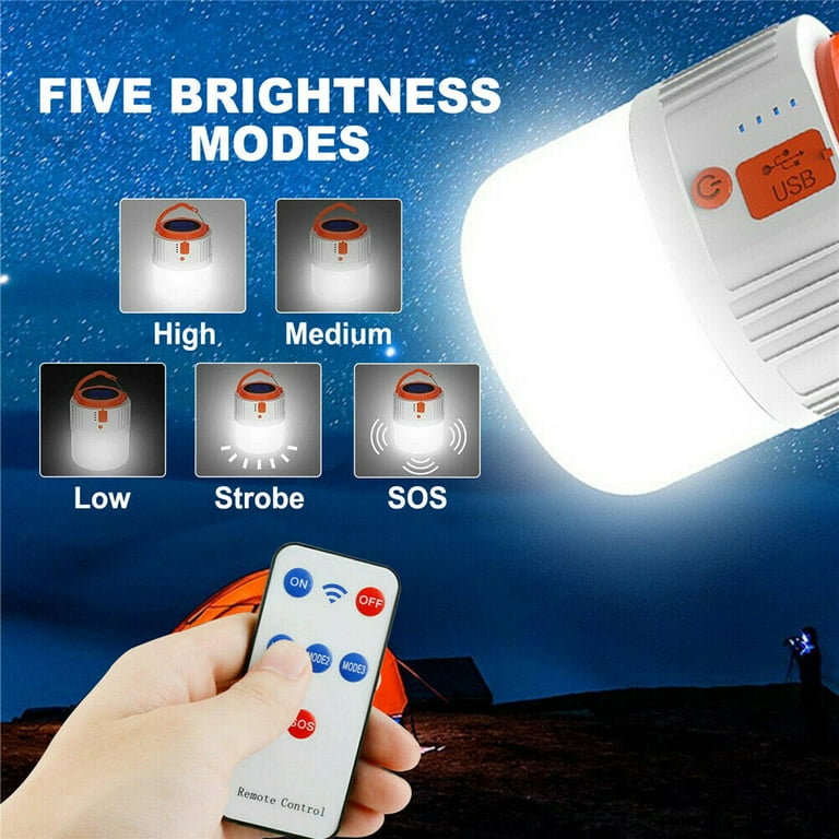 Solar Camping Lights, Camping Lantern Rechargeable, Power Bank 2400mAh,Waterproof, 5 Light Mode, Size: Medium, White