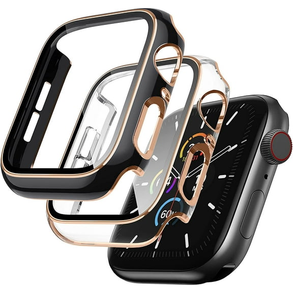2 Pack Cases Compatible with Apple Watch Case 38mm Series 3/2/1 Built in Tempered Glass Screen Protector Ultra-Thin Bumper Full Coverage iWatch Protective Cover for Women Men (Black/Clear)