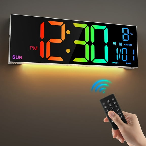 Large 8 RGB LED Digital Wall Mount Clock with Remote,Alarms,Temperature