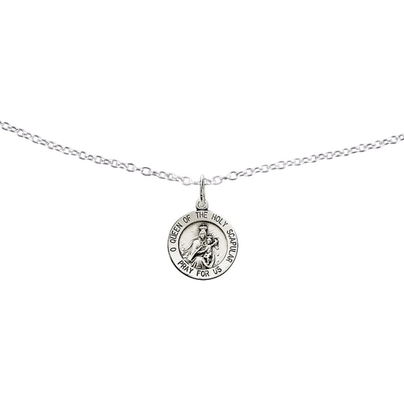 Primal Silver Sterling Silver Queen of the Holy Scapular Medal on 18-inch Forzantina Cable Chain