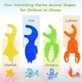 thumbnail image 2 of Children's dental floss sticks, unscented, 4 colors ocean animal shapes (4 pack), and with a gift bag and ribbon small woven basket, 2 of 4