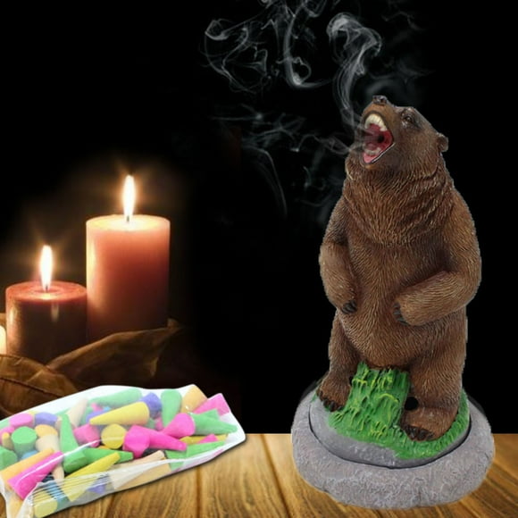 Neinkie Bear Incense Burner Cone Incense Holder Resin Censer Incense Ash Catcher Incense Cones Set Incense Bricks Home Decor Figurine Accessory Gift Ideas for Office Yoga Studio