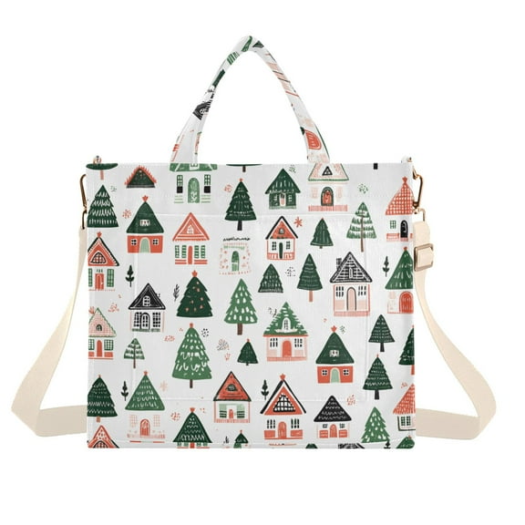 FORMRS Womens Corduroy Tote Bag Crossbody Shoulder Handbag with Pocket, Orange Christmas House