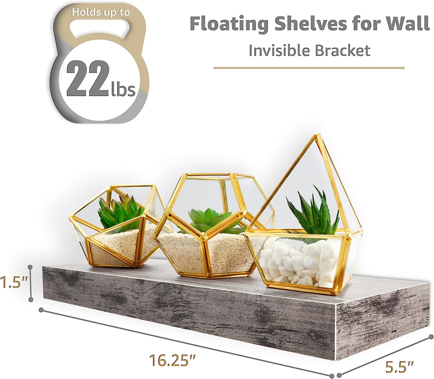 Sorbus Floating Shelves, Rustic Gray, Set of 3 photo 4