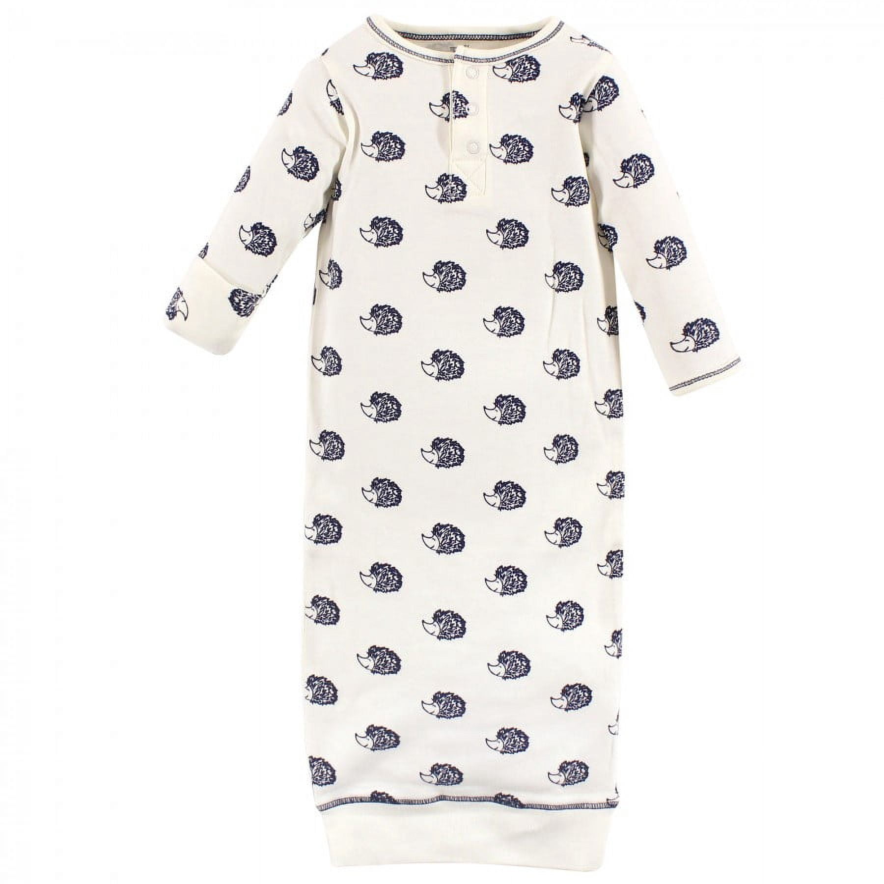 Touched by Nature Baby Boy Organic Cotton Henley Long-Sleeve Gowns 3pk, Hedgehog, 0-6 Months