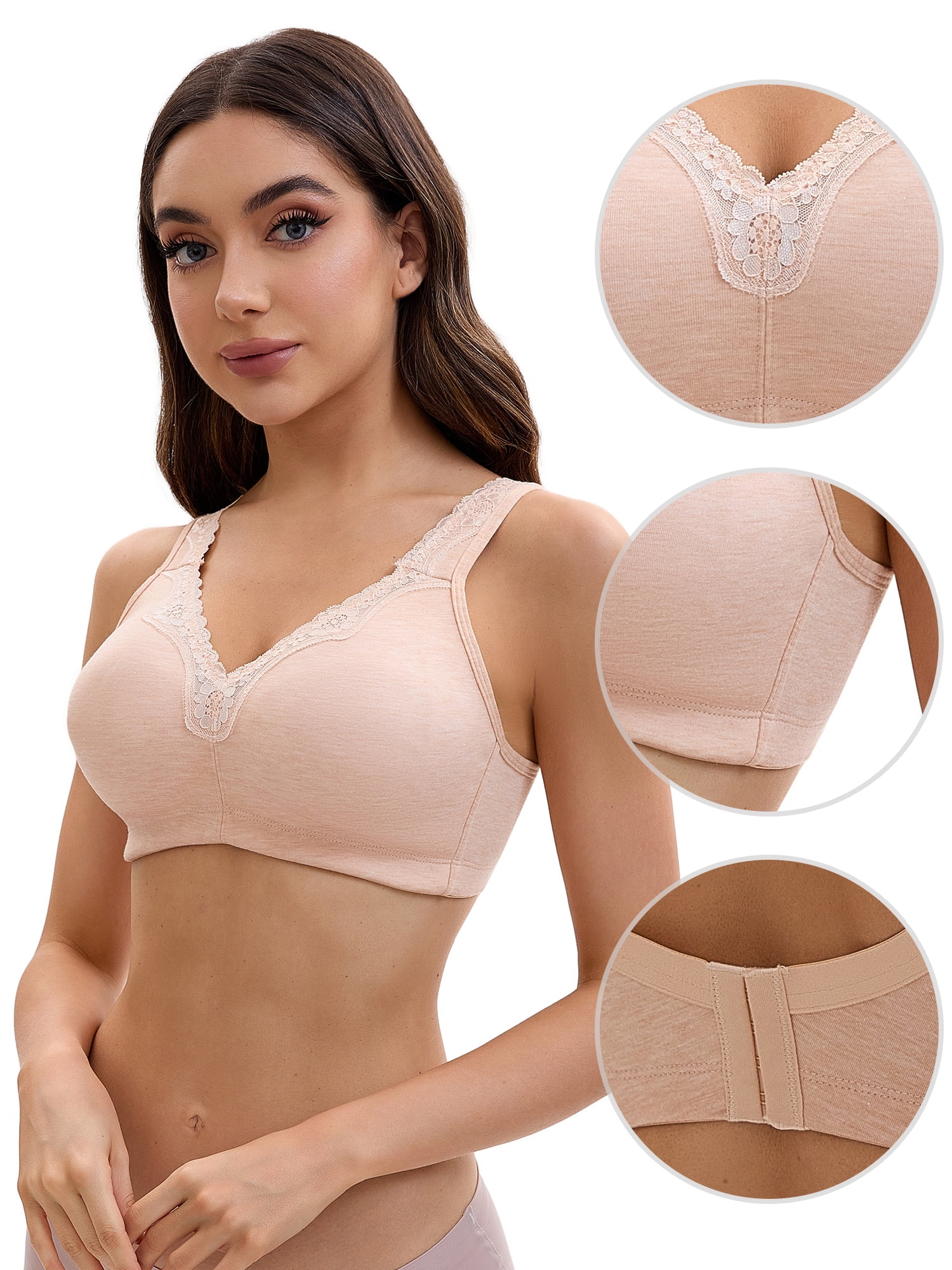 Unique Bargains Women's Lace Trim Full Coverage Adjustable Strap Bras D 40 Beige