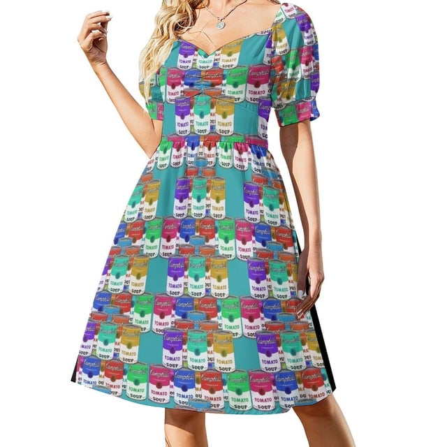 Vestido de manga corta con estampado de sopa de tomate, elegante y suelto, para mujer