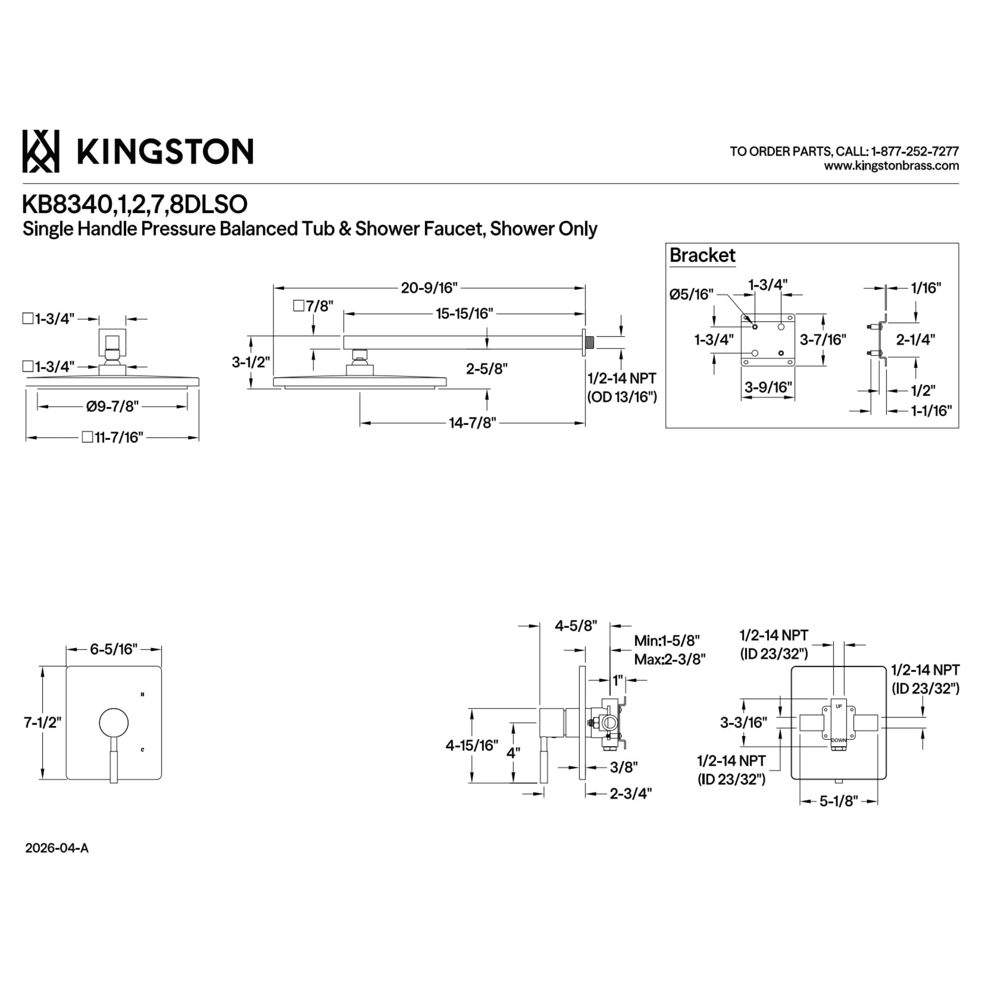 Kingston Brass KB8341DLSO Concord Single-Handle Pressure Balanced Shower Faucet in Polished Chrome