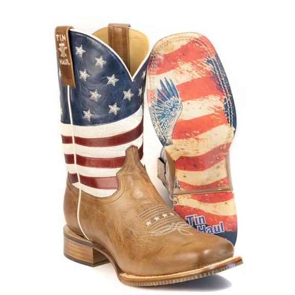 Men's Tin Haul USA 1776-2026 Boots with 250 Years Of Freedom Sole Handcrafted Square Toe Brown