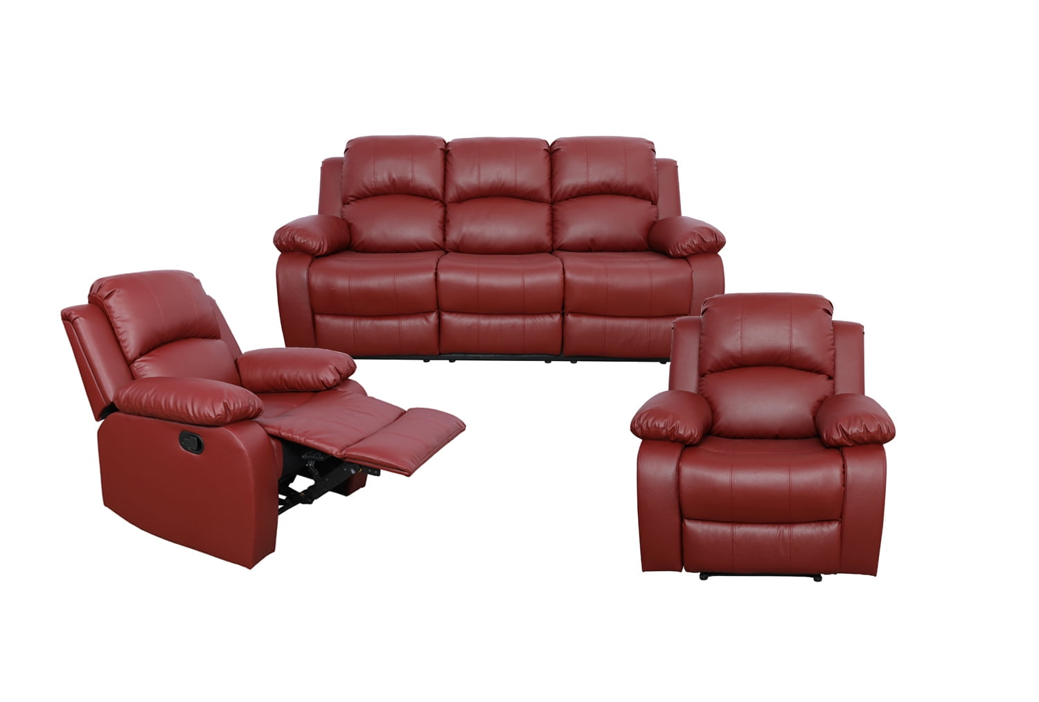 Red Leather Reclining Sofa Chair Set, Red Leather Couch And Chair Set