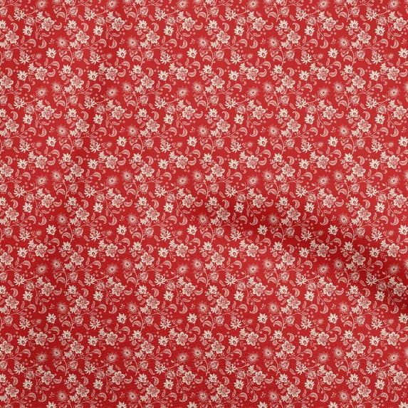 oneOone Cotton Poplin Twill Red Fabric Jacobean Floral Quilting Supplies Print Sewing Fabric By The Yard 56 Inch Wide
