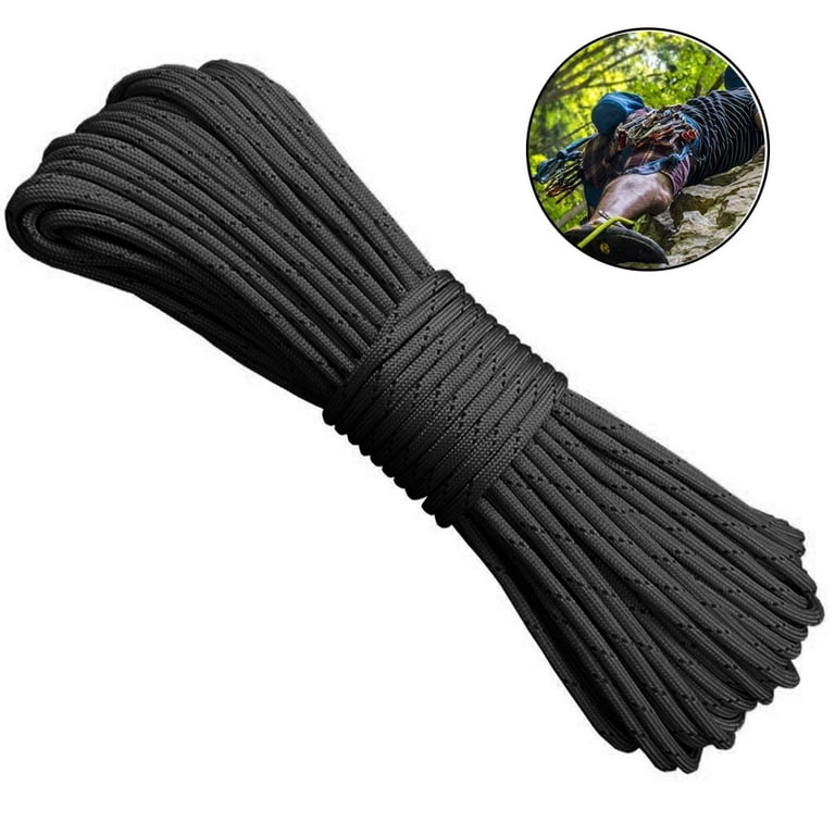 30m Outdoor Emergency Survival Rope, Black, Holds 550lbs, Size: 550 Pounds for Seven Cores