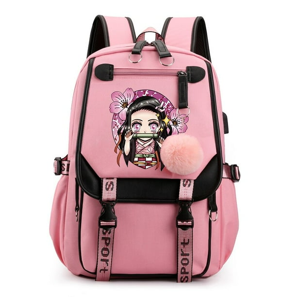 Mochila de Anime Demon Slayer para adolescentes, mochilas escolares de viaje al aire libre, mochila con puerto de carga USB Fivean unisex