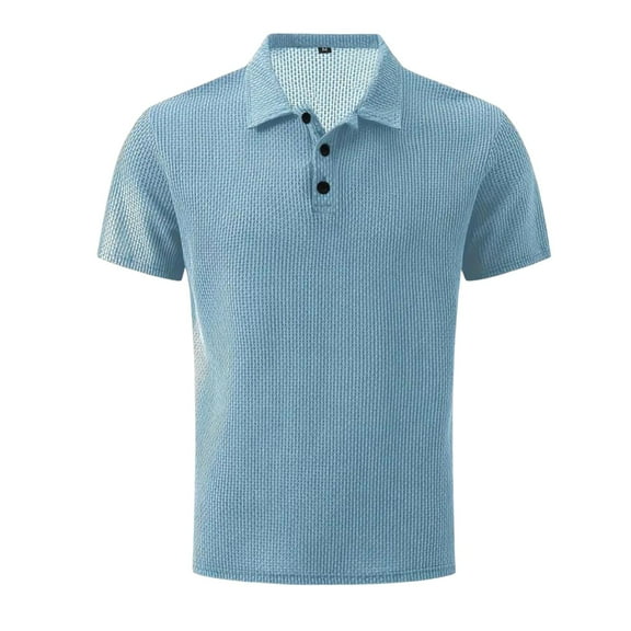 JTieacloth Button Collar Shirts Men's Summer Lapel Short Sleeved T Shirt Casual Comfortable Shirt Blue L