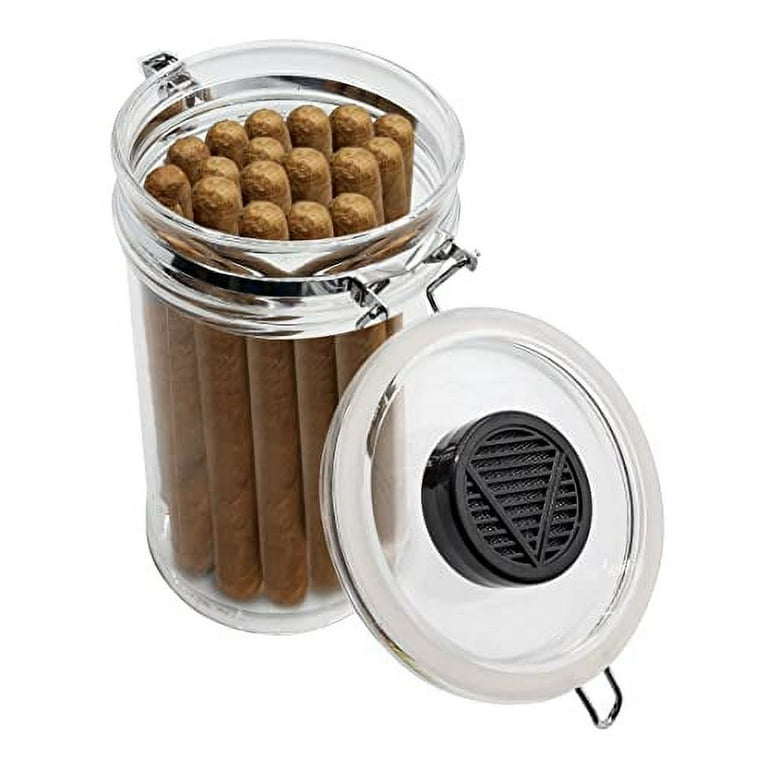 tobacco humidor jar 69Bourbons Acrylic Cigar Humidor Jar - Airtight Seal, Holds 20 Cigars,  Spanish Cedar Bottom, Round Humidifier (1 Pack)