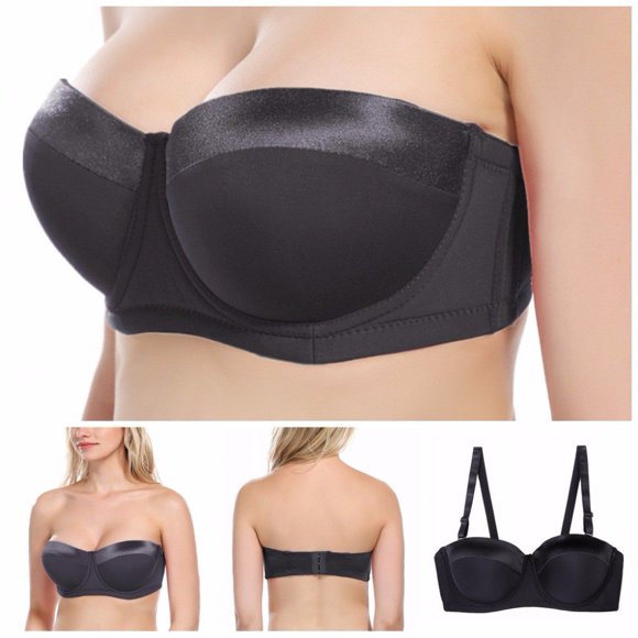 Women Strapless Bra Plus size 34-44D Half Cup Multiway Balconette Bra with Straps Figure Minimizer Support Bra
