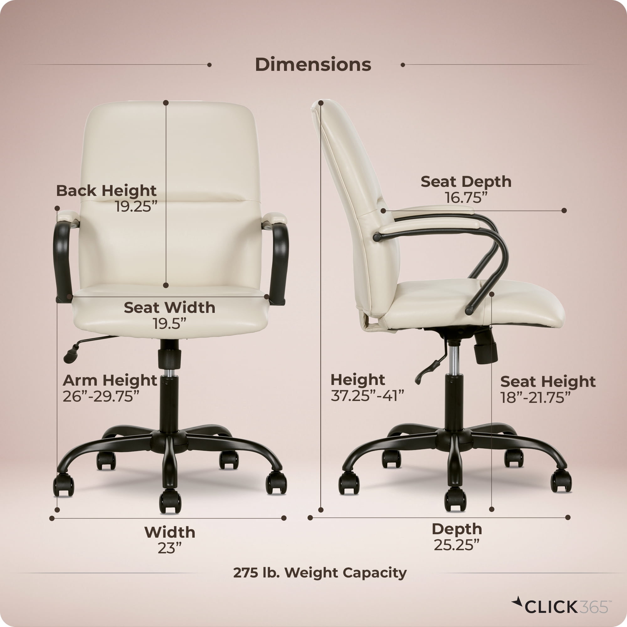 Click 365 Adult Polyurathane Mid Back Indoor Commercial Ergonomic Office Chairs Hardware Kit, Cream