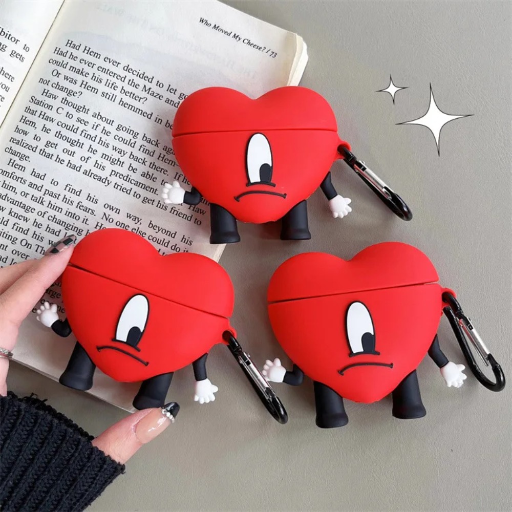 Custodia In Silicone A Forma Di Cuore 3D Per AirPods 1 E 2 – Design Bad Bunny, Cool E Alla Moda, Con Portachiavi E Ricarica Wireless Compatibile
