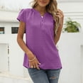 thumbnail image 2 of Yuyuzo Chiffon Tops ForWomen Notch V Neck Puff Short Sleeve Solid Color Flowy Breathable Tunic Tops, 2 of 4