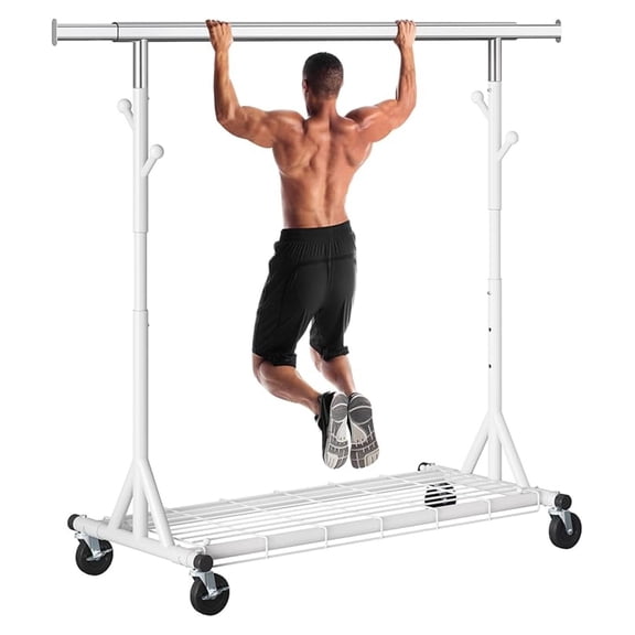 Heavy Duty Clothes Rack, 530 lbs Load Capacity Metal Garment Rack on Wheels - Collapsible Adjustable Portable Storage with , White
