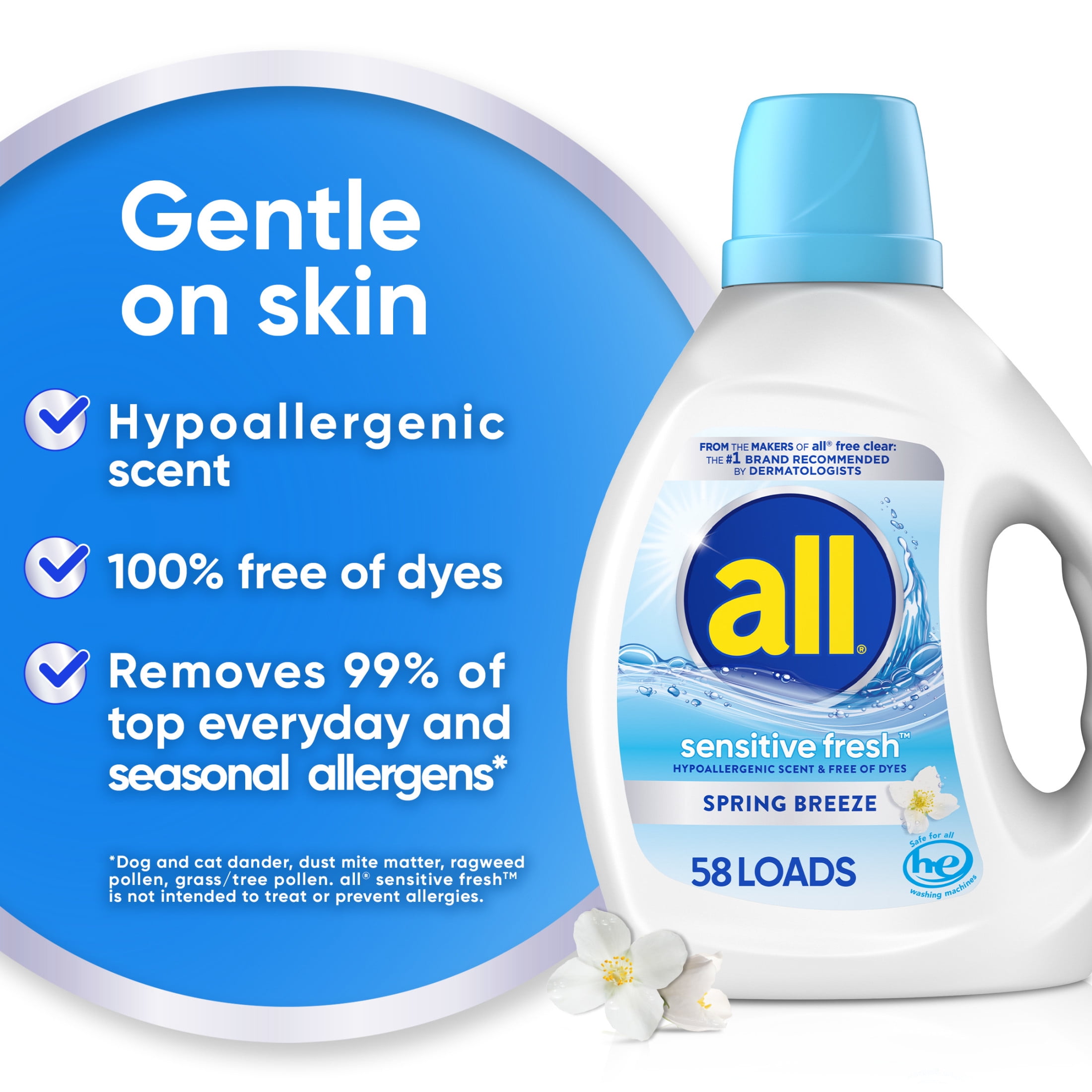All Sensitive Fresh, Liquid Laundry Detergent, Spring Breeze, 88 oz, 58 Loads