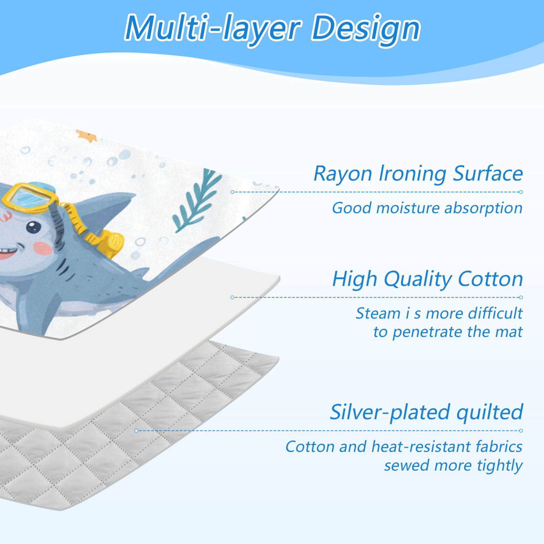 Cute Cartoon Sharks Diving Ironing Mat Blanket Portable Travel Ironing Pad Heat Resistant Pad 47.2" x 27.6”