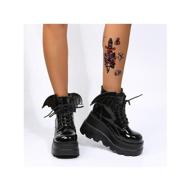 Avamo Womens Booties Thick Sole Wedge Heel Boot Lace Up Ankle