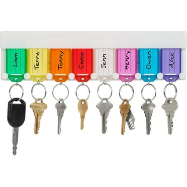 Key Rack with Tags, 8-Hooks, Wall-Mounted, White