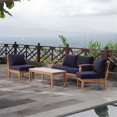 thumbnail image 2 of Modway Marina 5-Piece Solid Teak Wood Patio Sofa Set in Natural/Navy, 2 of 9